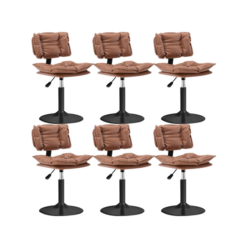 Glam Style Faux Leather Bar Stools Swivel Adjustable Height Bar Stool with Black Base Brown 6 Piece Set Short Stool(22"H) Clearhalo 'Bar Furniture' 'Bar Stools' 'bar_stools' 'furn' 'furn_bar_stools' 'Furniture' 'Kitchen & Dining Furniture' 7327254
