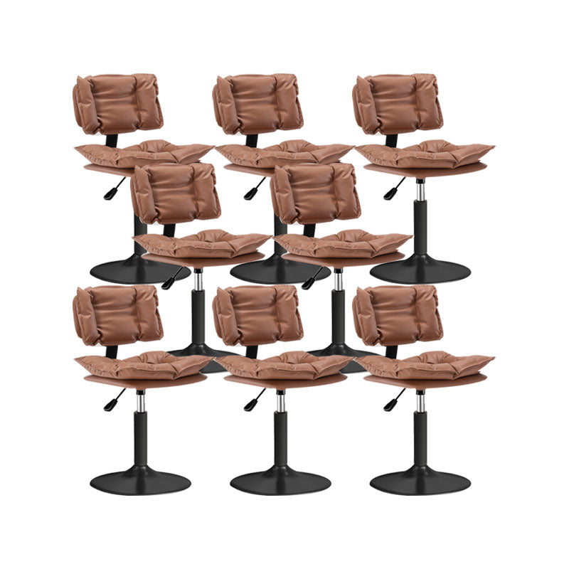 Glam Style Faux Leather Bar Stools Swivel Adjustable Height Bar Stool with Black Base Brown 8 Piece Set Short Stool(22"H) Clearhalo 'Bar Furniture' 'Bar Stools' 'bar_stools' 'furn' 'furn_bar_stools' 'Furniture' 'Kitchen & Dining Furniture' 7327256