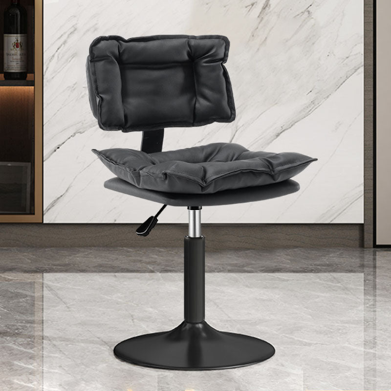 Glam Style Faux Leather Bar Stools Swivel Adjustable Height Bar Stool with Black Base Black 1 Piece Short Stool(22"H) Clearhalo 'Bar Furniture' 'Bar Stools' 'bar_stools' 'furn' 'furn_bar_stools' 'Furniture' 'Kitchen & Dining Furniture' 7327272