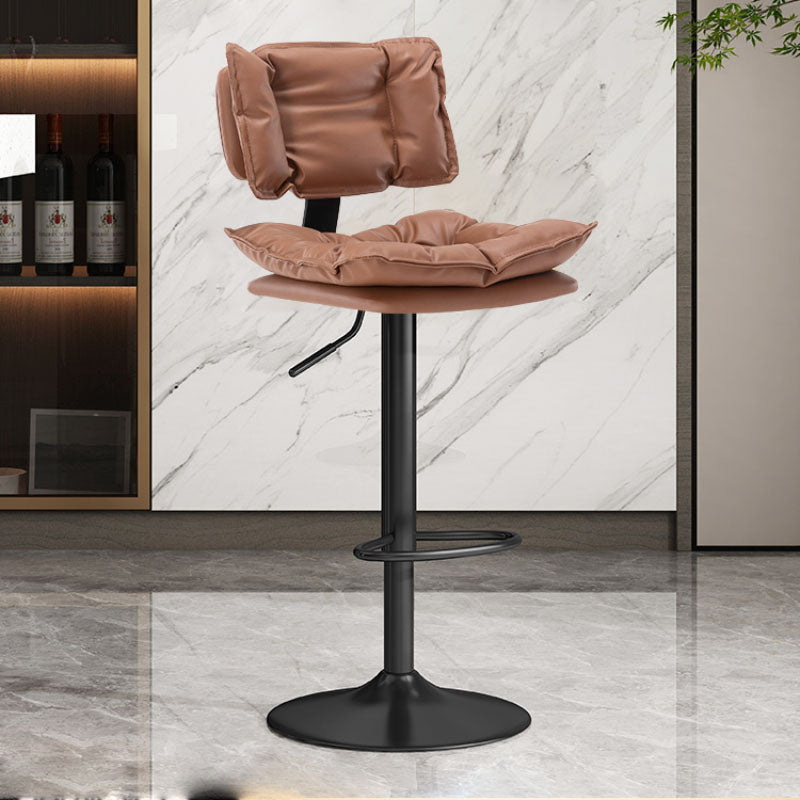 Glam Style Faux Leather Bar Stools Swivel Adjustable Height Bar Stool with Black Base Brown 1 Piece Bar Stool(32.7"H) Clearhalo 'Bar Furniture' 'Bar Stools' 'bar_stools' 'furn' 'furn_bar_stools' 'Furniture' 'Kitchen & Dining Furniture' 7327287