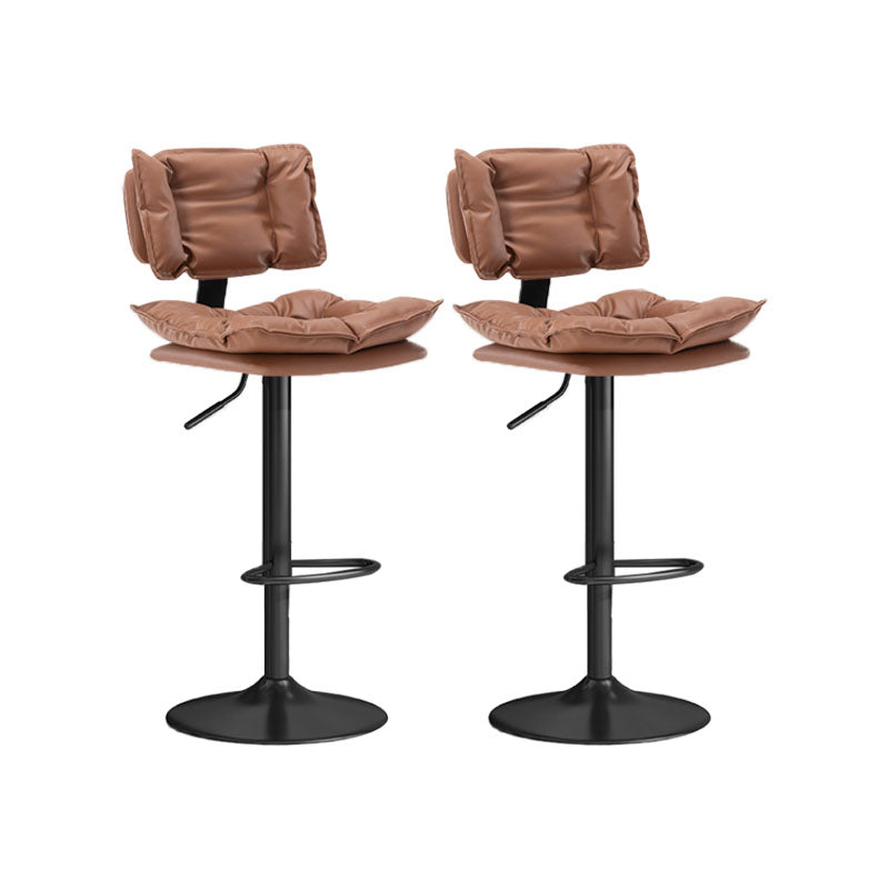 Glam Style Faux Leather Bar Stools Swivel Adjustable Height Bar Stool with Black Base Brown 2 Piece Set Bar Stool(32.7"H) Clearhalo 'Bar Furniture' 'Bar Stools' 'bar_stools' 'furn' 'furn_bar_stools' 'Furniture' 'Kitchen & Dining Furniture' 7327288