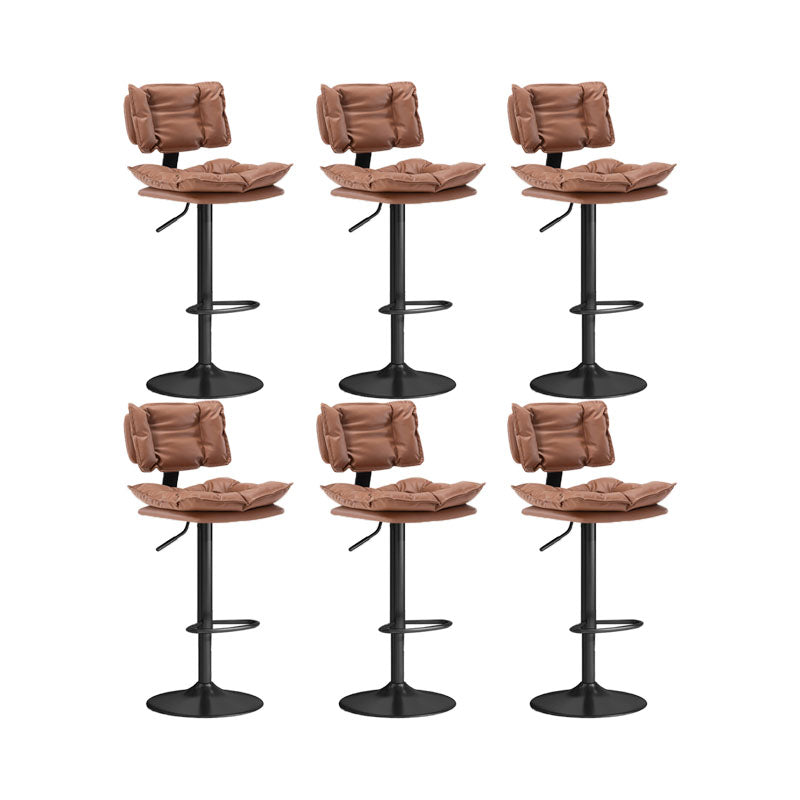 Glam Style Faux Leather Bar Stools Swivel Adjustable Height Bar Stool with Black Base Brown 6 Piece Set Bar Stool(32.7"H) Clearhalo 'Bar Furniture' 'Bar Stools' 'bar_stools' 'furn' 'furn_bar_stools' 'Furniture' 'Kitchen & Dining Furniture' 7327290