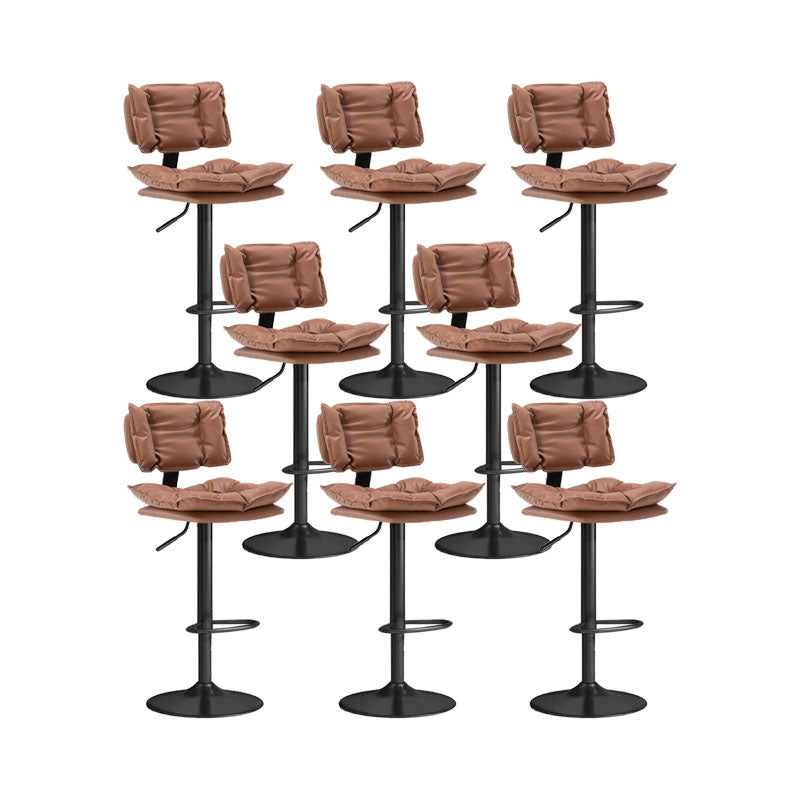 Glam Style Faux Leather Bar Stools Swivel Adjustable Height Bar Stool with Black Base Brown 8 Piece Set Bar Stool(32.7"H) Clearhalo 'Bar Furniture' 'Bar Stools' 'bar_stools' 'furn' 'furn_bar_stools' 'Furniture' 'Kitchen & Dining Furniture' 7327291