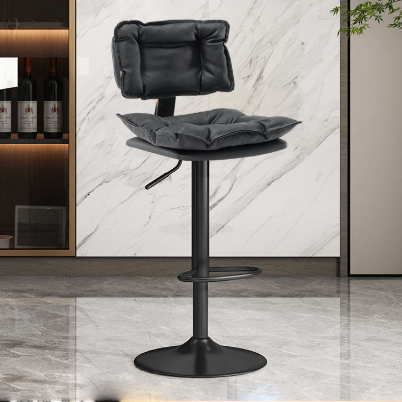 Glam Style Faux Leather Bar Stools Swivel Adjustable Height Bar Stool with Black Base Black 1 Piece Bar Stool(32.7"H) Clearhalo 'Bar Furniture' 'Bar Stools' 'bar_stools' 'furn' 'furn_bar_stools' 'Furniture' 'Kitchen & Dining Furniture' 7327292