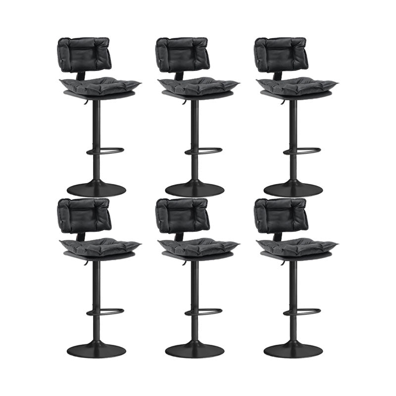 Glam Style Faux Leather Bar Stools Swivel Adjustable Height Bar Stool with Black Base Black 6 Piece Set Bar Stool(32.7"H) Clearhalo 'Bar Furniture' 'Bar Stools' 'bar_stools' 'furn' 'furn_bar_stools' 'Furniture' 'Kitchen & Dining Furniture' 7327295