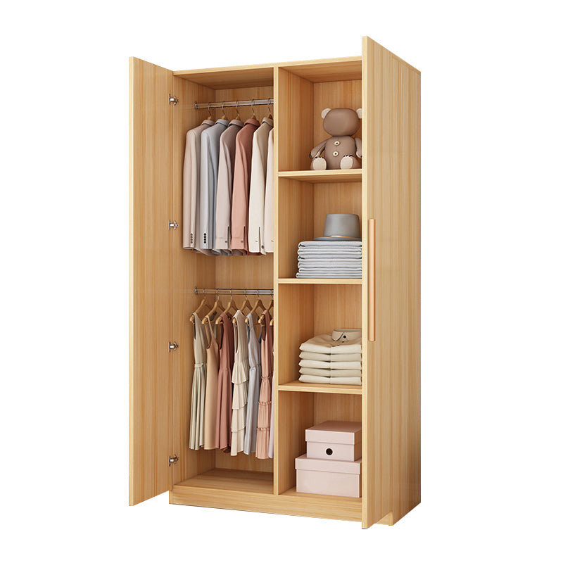 Wooden Frame Wardrobe Freestanding Wardrobe Armoire with Shelves and Clothes Rail Light Walnut Clearhalo 'Armoires & Wardrobes' 'armoires_wardrobes' 'Bedroom Furniture' 'furn' 'furn_armoires_wardrobes' 'Furniture' 7327783