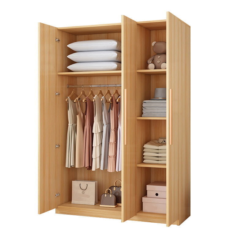 Wooden Frame Wardrobe Freestanding Wardrobe Armoire with Shelves and Clothes Rail Light Walnut Clearhalo 'Armoires & Wardrobes' 'armoires_wardrobes' 'Bedroom Furniture' 'furn' 'furn_armoires_wardrobes' 'Furniture' 7327784