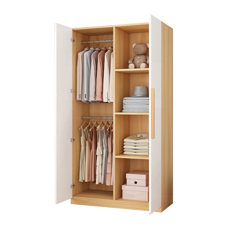Wooden Frame Wardrobe Freestanding Wardrobe Armoire with Shelves and Clothes Rail Brown White Clearhalo 'Armoires & Wardrobes' 'armoires_wardrobes' 'Bedroom Furniture' 'furn' 'furn_armoires_wardrobes' 'Furniture' 7327788