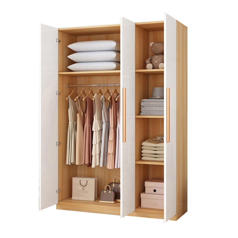 Wooden Frame Wardrobe Freestanding Wardrobe Armoire with Shelves and Clothes Rail 47"L x 16"W x 71"H Brown White Clearhalo 'Armoires & Wardrobes' 'armoires_wardrobes' 'Bedroom Furniture' 'furn' 'furn_armoires_wardrobes' 'Furniture' 7327790