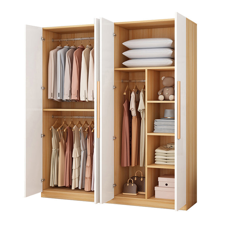 Wooden Frame Wardrobe Freestanding Wardrobe Armoire with Shelves and Clothes Rail Brown White Clearhalo 'Armoires & Wardrobes' 'armoires_wardrobes' 'Bedroom Furniture' 'furn' 'furn_armoires_wardrobes' 'Furniture' 7327792