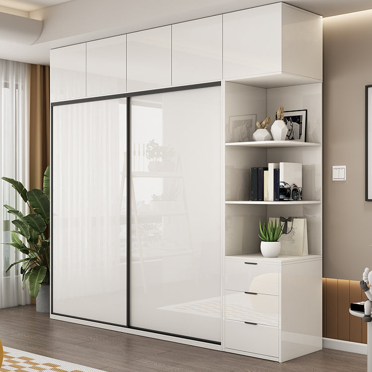 Modern Artificial Wood Wardrobe Armoire Freestanding Wardrobe in White