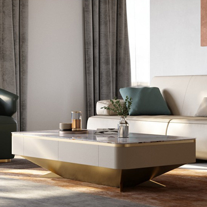 Glam Rectangular Slate Coffee Table 4 Drawers 1 Single Cocktail Table Clearhalo 'Coffee & Accent Tables' 'Coffee Tables' 'coffee_tables' 'furn' 'furn_coffee_tables' 'Furniture' 'Living Room Furniture' 7328326