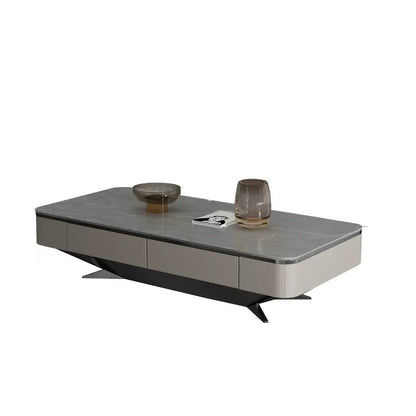Glam Rectangular Slate Coffee Table 4 Drawers 1 Single Cocktail Table Black Clearhalo 'Coffee & Accent Tables' 'Coffee Tables' 'coffee_tables' 'furn' 'furn_coffee_tables' 'Furniture' 'Living Room Furniture' 7328327