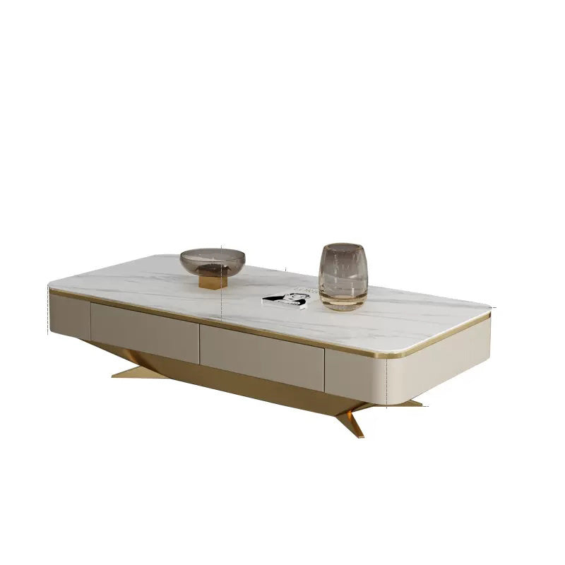 Glam Rectangular Slate Coffee Table 4 Drawers 1 Single Cocktail Table Gold Clearhalo 'Coffee & Accent Tables' 'Coffee Tables' 'coffee_tables' 'furn' 'furn_coffee_tables' 'Furniture' 'Living Room Furniture' 7328331