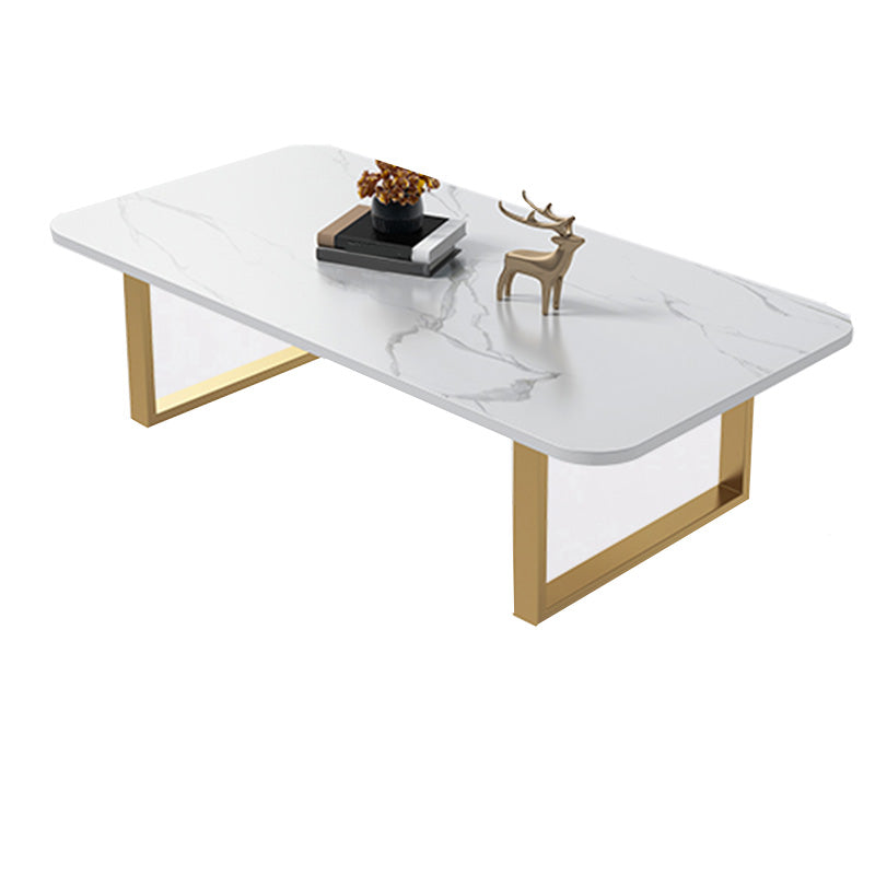 Slate Rectangular Coffee Table Trestle Coffee Cocktail Table Gold White Clearhalo 'Coffee & Accent Tables' 'Coffee Tables' 'coffee_tables' 'furn' 'furn_coffee_tables' 'Furniture' 'Living Room Furniture' 7328342