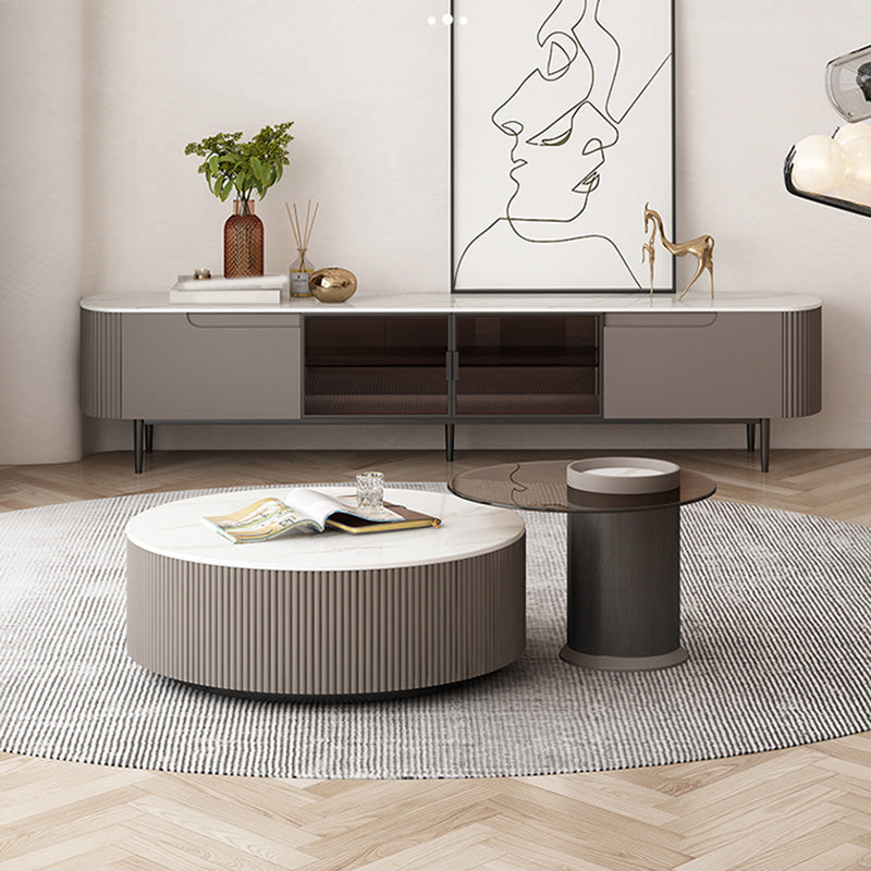 Round Slate Top Coffee Table Glam Drum Coffee Cocktail Table with Drawer Clearhalo 'Coffee & Accent Tables' 'Coffee Tables' 'coffee_tables' 'furn' 'furn_coffee_tables' 'Furniture' 'Living Room Furniture' 7328375
