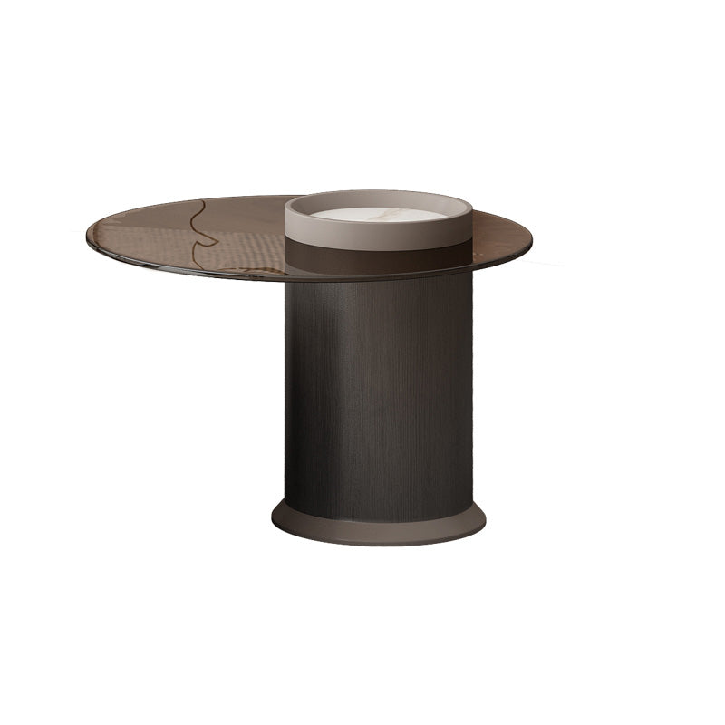 Round Slate Top Coffee Table Glam Drum Coffee Cocktail Table with Drawer 24"L x 24"W x 18"H Brown Clearhalo 'Coffee & Accent Tables' 'Coffee Tables' 'coffee_tables' 'furn' 'furn_coffee_tables' 'Furniture' 'Living Room Furniture' 7328376