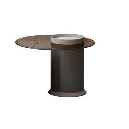 Round Slate Top Coffee Table Glam Drum Coffee Cocktail Table with Drawer 24"L x 24"W x 18"H Brown Clearhalo 'Coffee & Accent Tables' 'Coffee Tables' 'coffee_tables' 'furn' 'furn_coffee_tables' 'Furniture' 'Living Room Furniture' 7328376