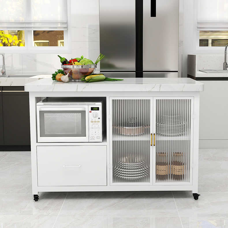 Modern Marble Prep Table with Storage Cabinet Dining Room Island Table White Clearhalo 'furn' 'furn_kitchen_islands_carts' 'Furniture' 'Kitchen & Dining Furniture' 'Kitchen Islands & Carts' 'kitchen_islands_carts' 7329033
