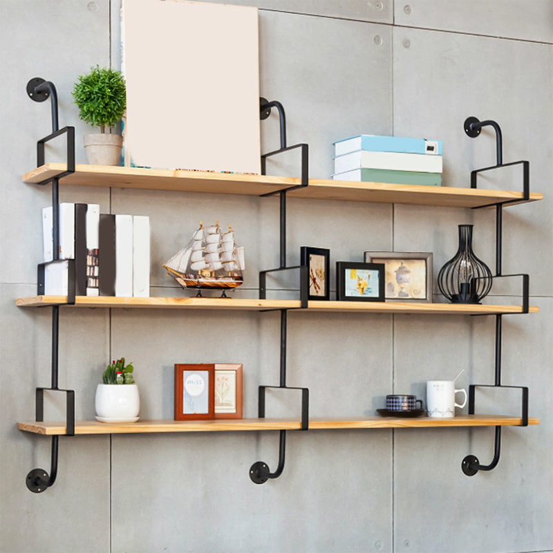 Contemporary Floating Bookshelf Wooden Natural Bookcase with Shelves