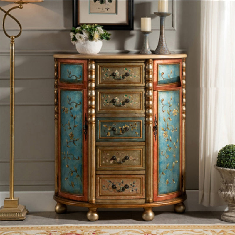 Industrial Distressed Wood Storage Cabinet 2 Doors Rectangle Accent Cabinet 39"L x 14"W x 47"H Peacock Blue Clearhalo 'Cabinets & Chests' 'cabinets_chests' 'furn' 'furn_cabinets_chests' 'Furniture' 'Living Room Furniture' 7329214