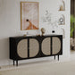 Black Wicker Doors Contemporary Sideboard Solid Wood Buffet Table for Dining Room
