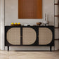 Black Wicker Doors Contemporary Sideboard Solid Wood Buffet Table for Dining Room