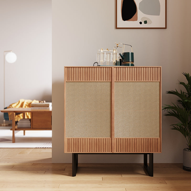 Modern Style Wicker Doors Sideboard Solid Wood Buffet Table for Dining Room 31.5"L x 16.5"W x 35.4"H Cherry Wood Clearhalo 'buffet_sideboard' 'Buffets & Sideboards' 'furn' 'furn_buffet_sideboard' 'Furniture' 'Kitchen & Dining Furniture' 7330395