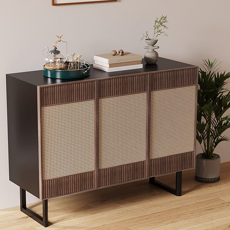 Modern Style Wicker Doors Sideboard Solid Wood Buffet Table for Dining Room 47"L x 17"W x 35"H Walnut Clearhalo 'buffet_sideboard' 'Buffets & Sideboards' 'furn' 'furn_buffet_sideboard' 'Furniture' 'Kitchen & Dining Furniture' 7330396