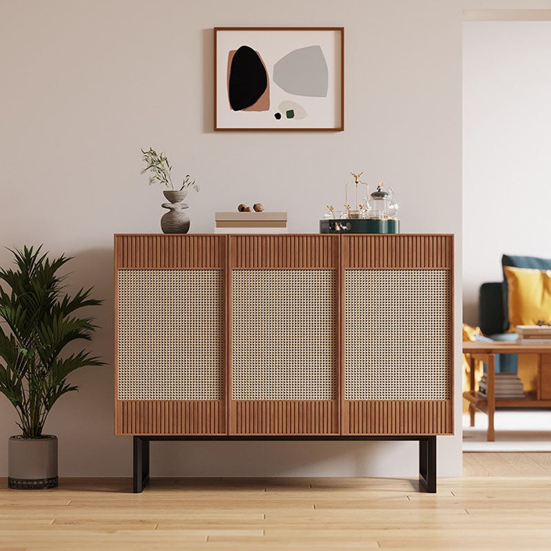 Modern Style Wicker Doors Sideboard Solid Wood Buffet Table for Dining Room 47"L x 17"W x 35"H Cherry Wood Clearhalo 'buffet_sideboard' 'Buffets & Sideboards' 'furn' 'furn_buffet_sideboard' 'Furniture' 'Kitchen & Dining Furniture' 7330398