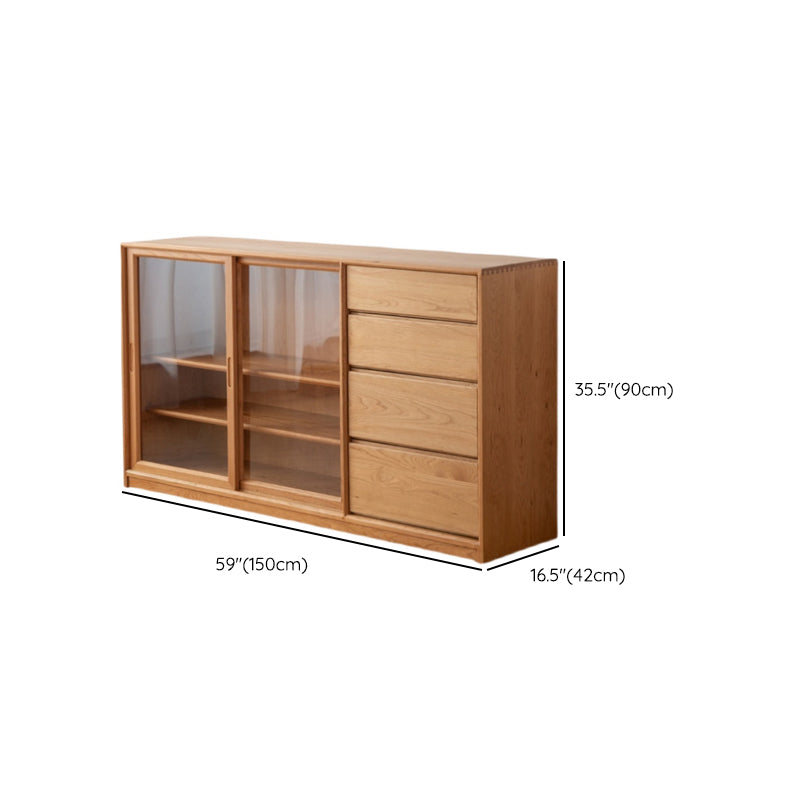 Contemporary Brown Sliding Doors Sideboard Solid Wood Buffet Table with 4 Drawers Clearhalo 'buffet_sideboard' 'Buffets & Sideboards' 'furn' 'furn_buffet_sideboard' 'Furniture' 'Kitchen & Dining Furniture' 7330460