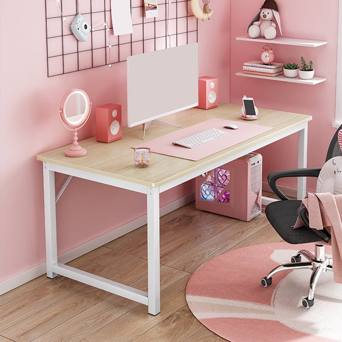 Contemporary Wooden Office Desk Sled Base Writing Desk with Steel Legs 55.1"L x 27.6"W x 28.7"H Natural Clearhalo 'furn' 'furn_office_desk' 'Furniture' 'Office Desks' 'Office Furniture' 'office_desk' 7330744