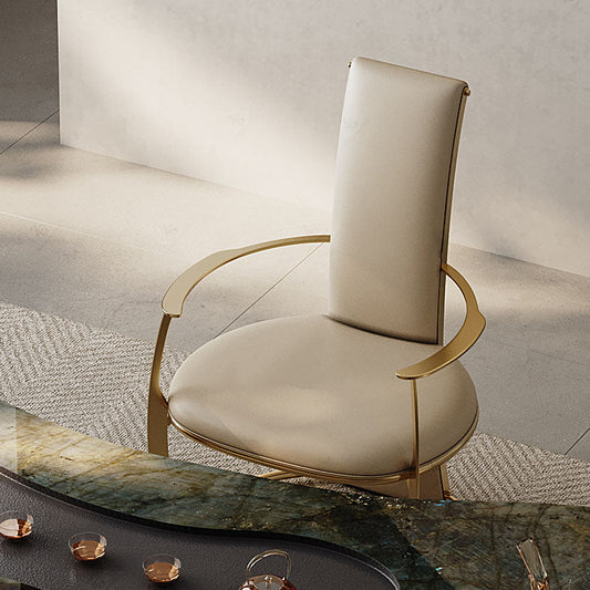 Upholstered Arm Chair Glam Style Metal Dining Chairs for Dining Room