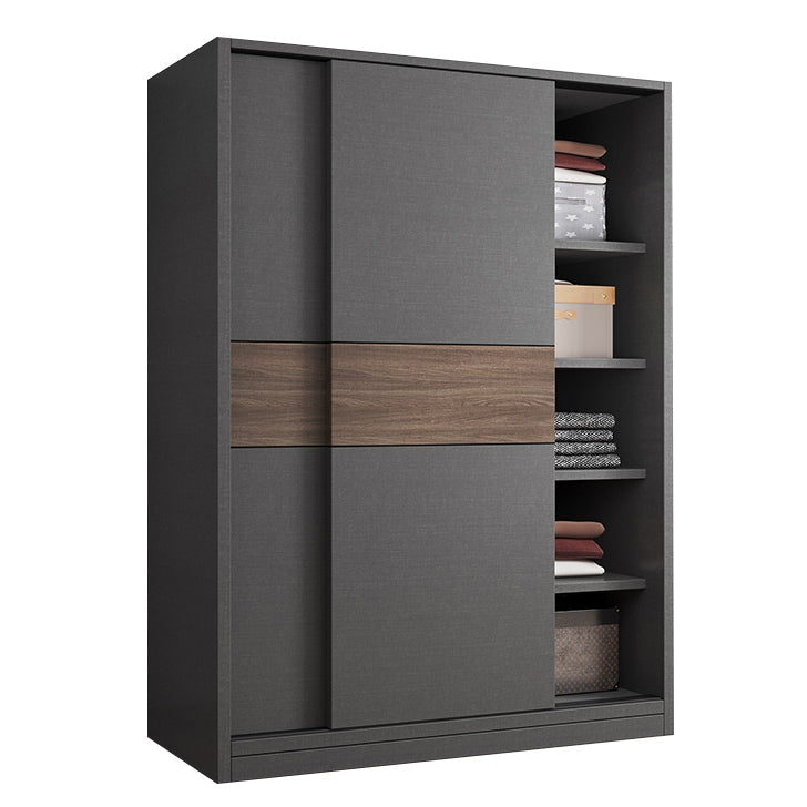 Modern Artificial Wood Wardrobe Armoire Freestanding Wardrobe in Black