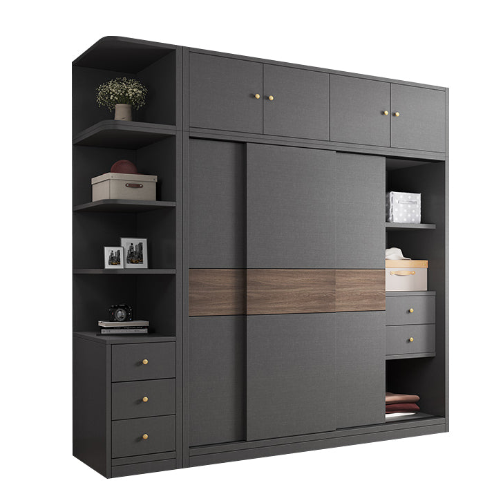 Modern Artificial Wood Wardrobe Armoire Freestanding Wardrobe in Black