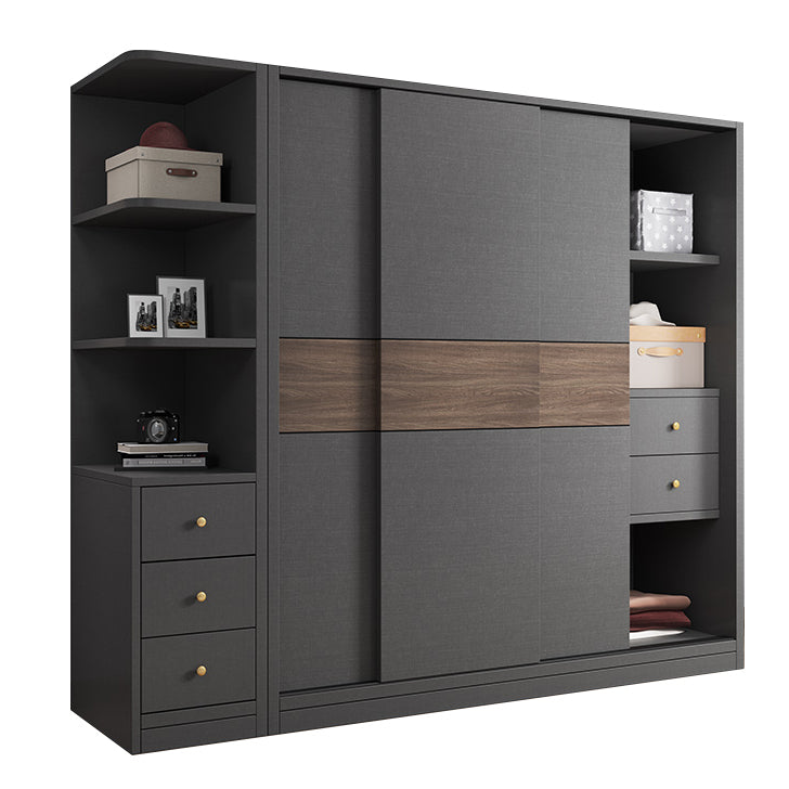 Modern Artificial Wood Wardrobe Armoire Freestanding Wardrobe in Black