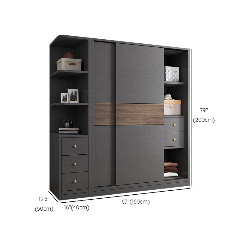 Modern Artificial Wood Wardrobe Armoire Freestanding Wardrobe in Black