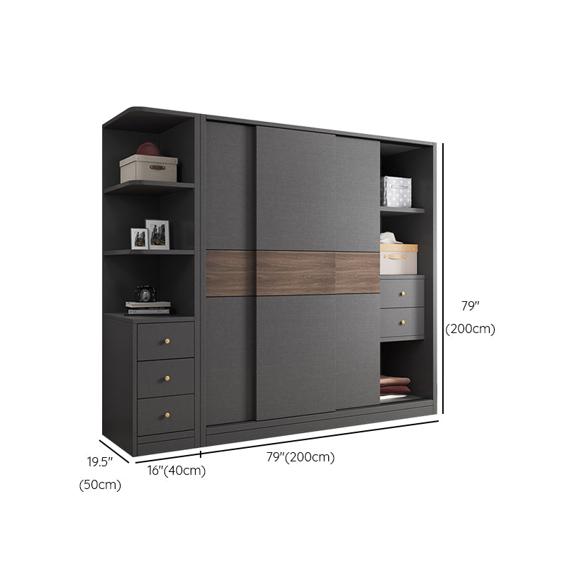 Modern Artificial Wood Wardrobe Armoire Freestanding Wardrobe in Black
