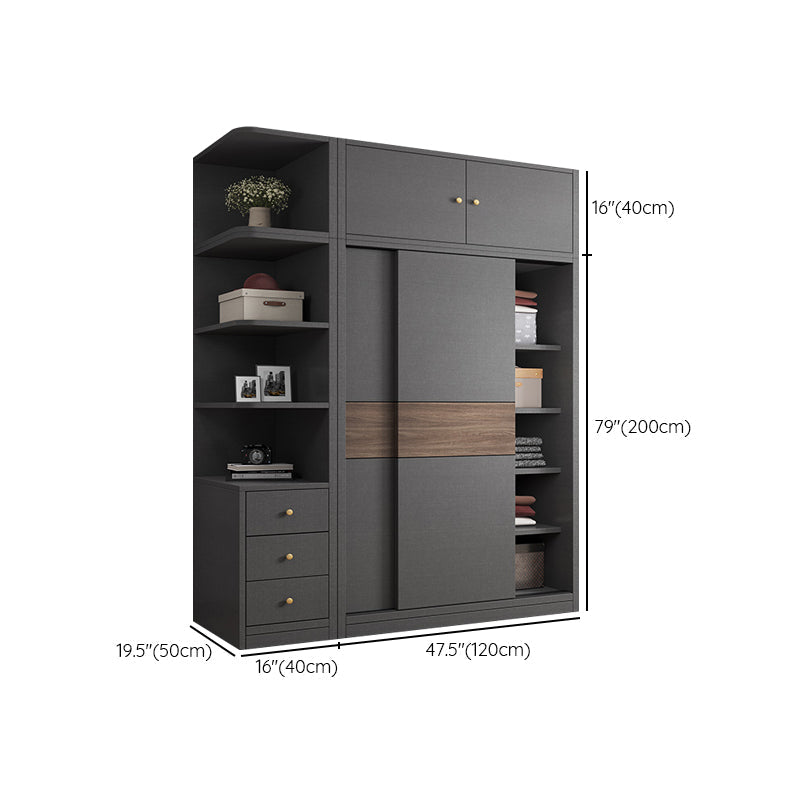 Modern Artificial Wood Wardrobe Armoire Freestanding Wardrobe in Black