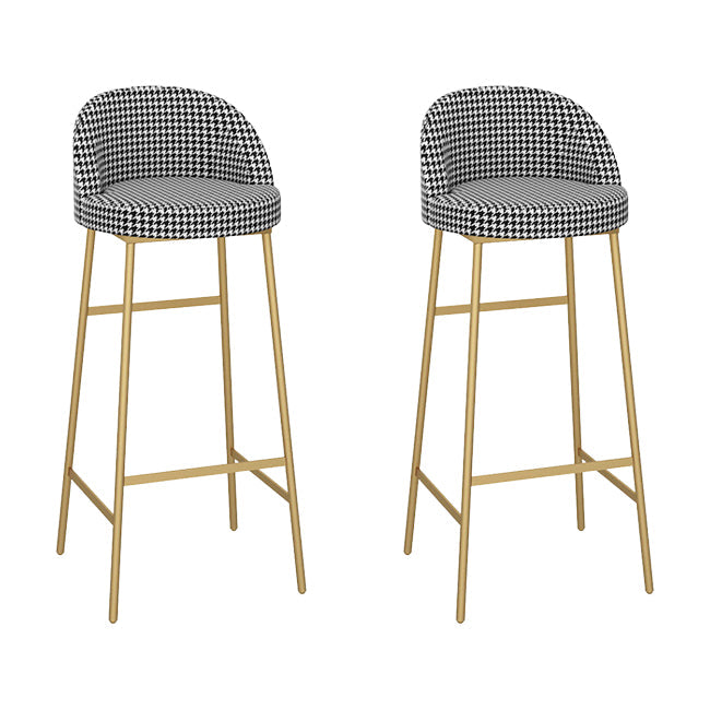 Bucket Bar Stools Metal Low Back Dining Stools with Metal Base Black Houndstooth Gold 2 Piece Set Clearhalo 'Bar Furniture' 'Bar Stools' 'bar_stools' 'furn' 'furn_bar_stools' 'Furniture' 'Kitchen & Dining Furniture' 7332975