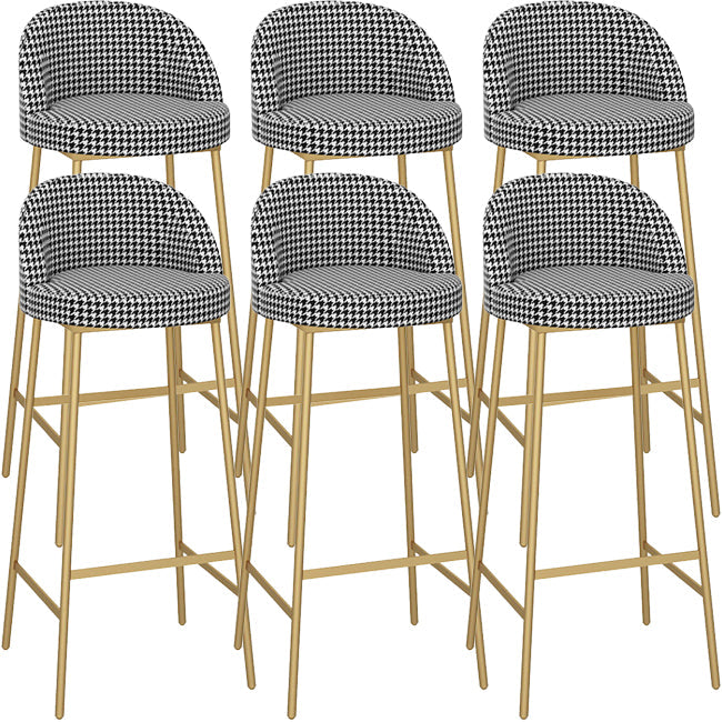 Bucket Bar Stools Metal Low Back Dining Stools with Metal Base Black Houndstooth Gold 6 Piece Set Clearhalo 'Bar Furniture' 'Bar Stools' 'bar_stools' 'furn' 'furn_bar_stools' 'Furniture' 'Kitchen & Dining Furniture' 7332977