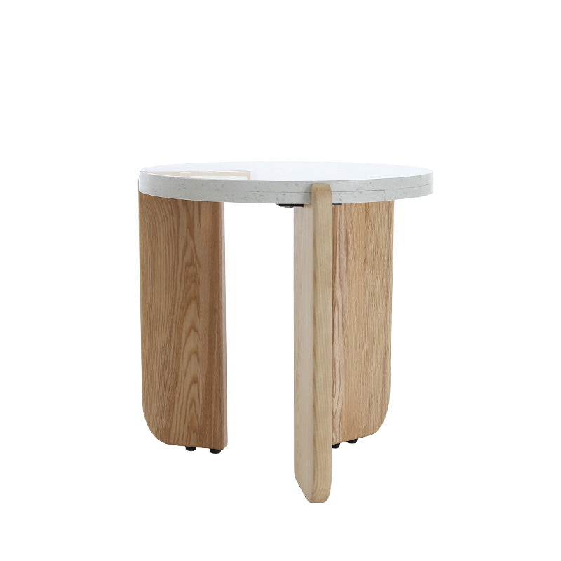 Round Terrazzo Coffee Table Minimalist Wooden 3 Legs Cocktail Table 19.7"L x 19.7"W x 19.7"H Clearhalo 'Coffee & Accent Tables' 'Coffee Tables' 'coffee_tables' 'furn' 'furn_coffee_tables' 'Furniture' 'Living Room Furniture' 7333528