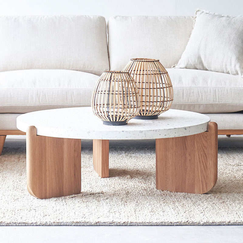 Round Terrazzo Coffee Table Minimalist Wooden 3 Legs Cocktail Table Clearhalo 'Coffee & Accent Tables' 'Coffee Tables' 'coffee_tables' 'furn' 'furn_coffee_tables' 'Furniture' 'Living Room Furniture' 7333530