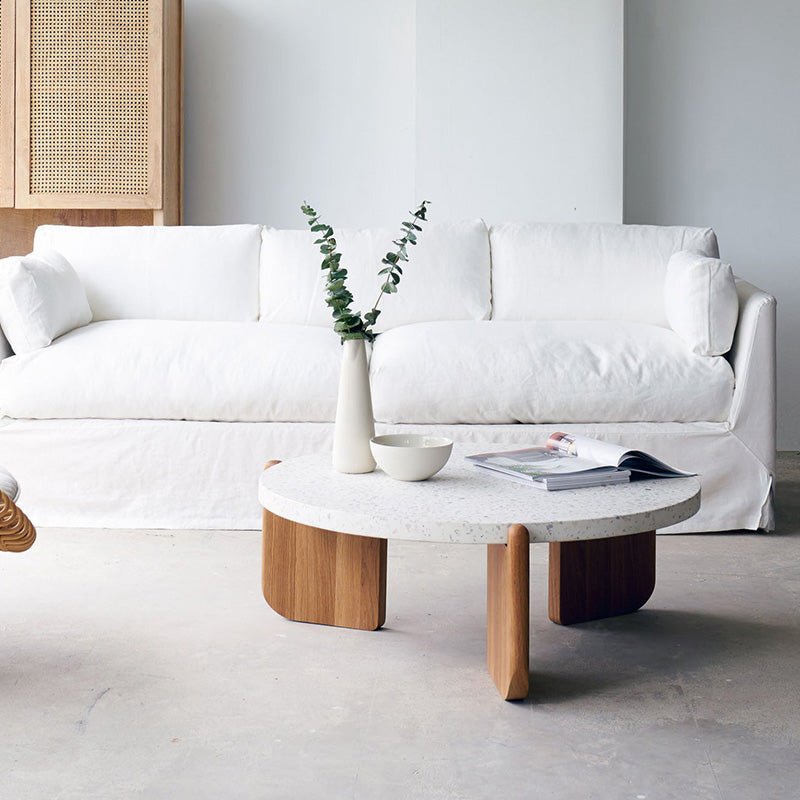 Round Terrazzo Coffee Table Minimalist Wooden 3 Legs Cocktail Table Clearhalo 'Coffee & Accent Tables' 'Coffee Tables' 'coffee_tables' 'furn' 'furn_coffee_tables' 'Furniture' 'Living Room Furniture' 7333531