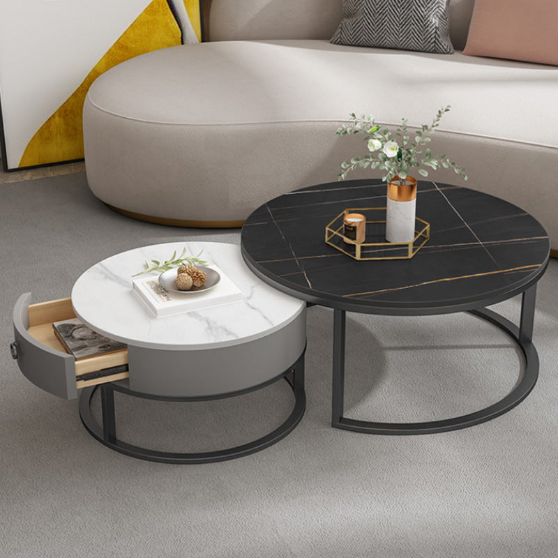 Slate Top Coffee Table Frame Coffee Cocktail Table with Drawers Black White Black Clearhalo 'Coffee & Accent Tables' 'Coffee Tables' 'coffee_tables' 'furn' 'furn_coffee_tables' 'Furniture' 'Living Room Furniture' 7333565