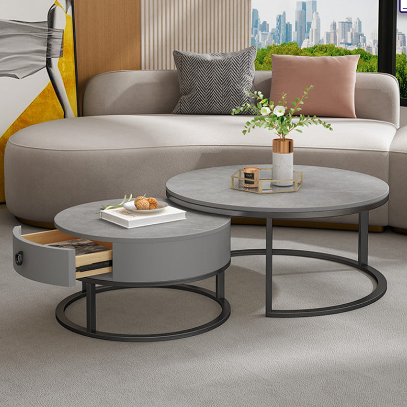 Slate Top Coffee Table Frame Coffee Cocktail Table with Drawers Black Gray Clearhalo 'Coffee & Accent Tables' 'Coffee Tables' 'coffee_tables' 'furn' 'furn_coffee_tables' 'Furniture' 'Living Room Furniture' 7333568