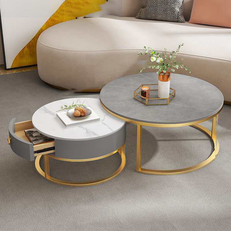 Slate Top Coffee Table Frame Coffee Cocktail Table with Drawers Gold White Grey Clearhalo 'Coffee & Accent Tables' 'Coffee Tables' 'coffee_tables' 'furn' 'furn_coffee_tables' 'Furniture' 'Living Room Furniture' 7333573