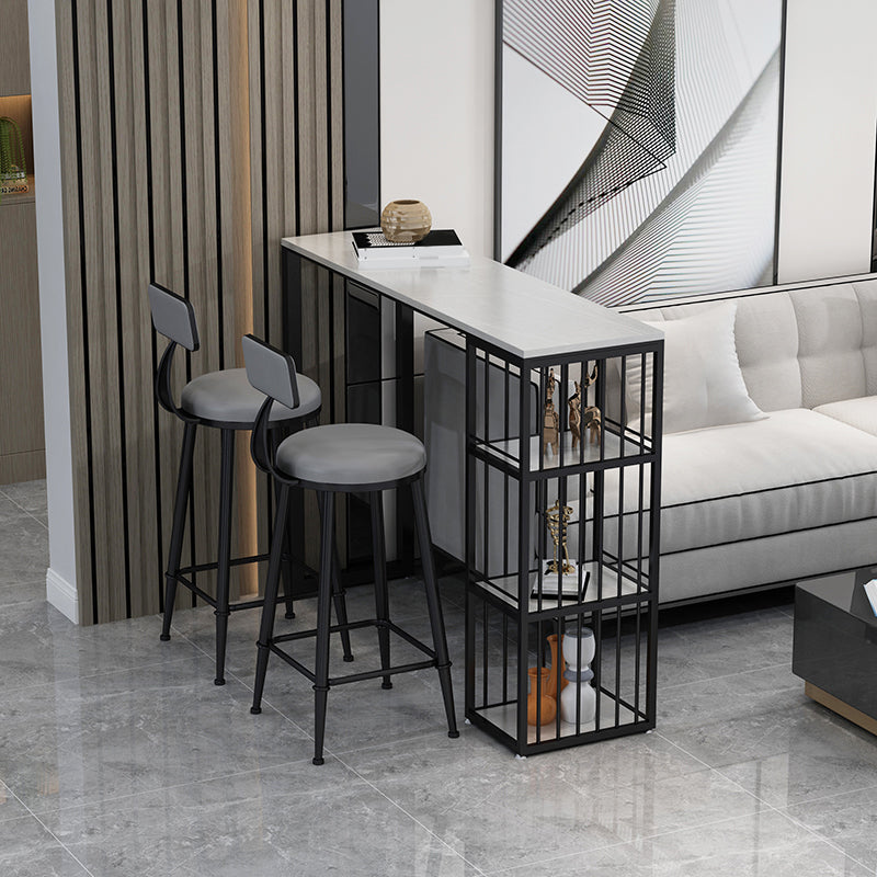 Rectangle Bar Pub Table Set 1/3 Pcs Black Iron Frame Bar Table and Upholstered Stools Clearhalo 'Bar Furniture' 'furn' 'furn_home_bar_bar_sets' 'Furniture' 'Home Bars & Bar Sets' 'home_bar_bar_sets' 'Kitchen & Dining Furniture' 7333606