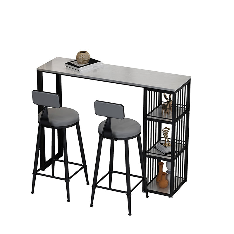 Rectangle Bar Pub Table Set 1/3 Pcs Black Iron Frame Bar Table and Upholstered Stools Table & Chair(s) Black-Gray Clearhalo 'Bar Furniture' 'furn' 'furn_home_bar_bar_sets' 'Furniture' 'Home Bars & Bar Sets' 'home_bar_bar_sets' 'Kitchen & Dining Furniture' 7333608