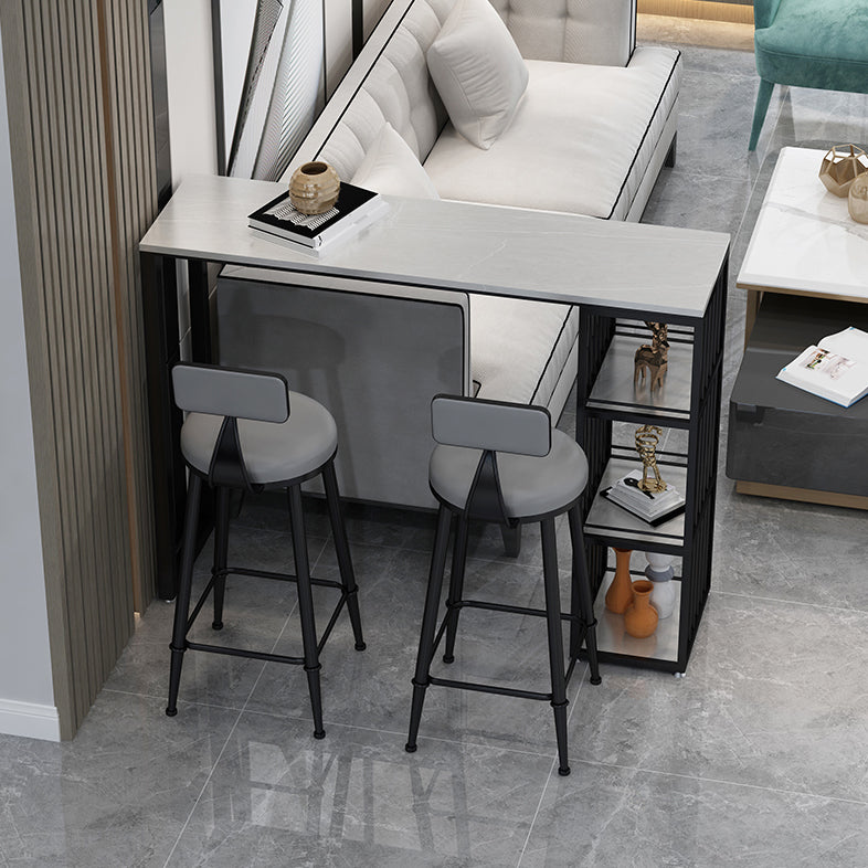 Rectangle Bar Pub Table Set 1/3 Pcs Black Iron Frame Bar Table and Upholstered Stools Clearhalo 'Bar Furniture' 'furn' 'furn_home_bar_bar_sets' 'Furniture' 'Home Bars & Bar Sets' 'home_bar_bar_sets' 'Kitchen & Dining Furniture' 7333613